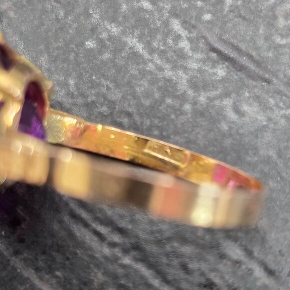 14K Gold Amethyst Solitaire Ring Large Round Gemstone Estate Size 7 HS136 - Picture 13 of 14